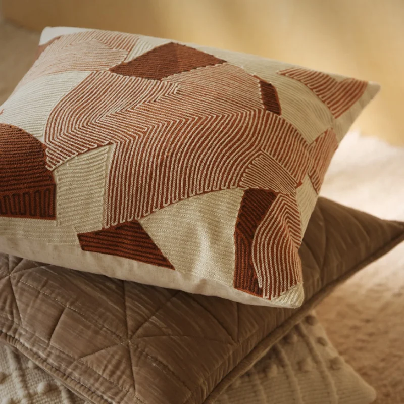 Rustic Red Pillows Retro Geometric Lines Cushion Case Modern Classical Decorative Pillow Cover For Sofa Chair Home Decorations