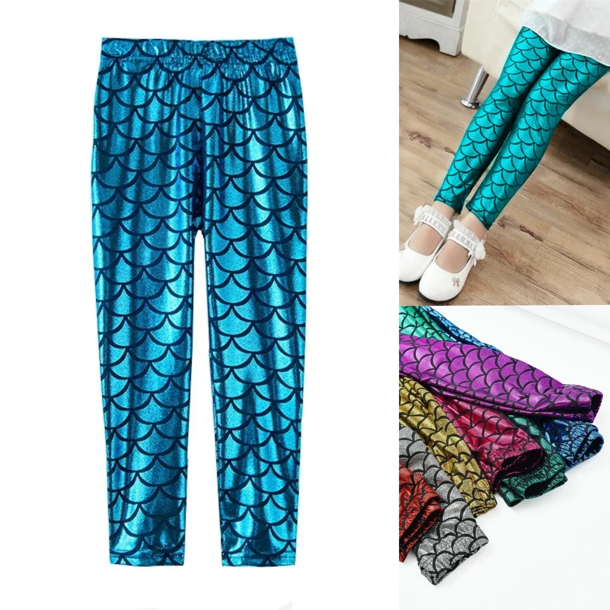 Mermaid Scale Printing Spring Summer Kids Baby Girls Leggings Skinny Children Pants 2-12Y