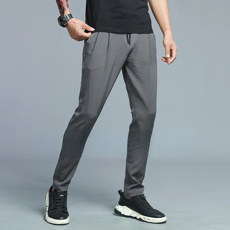 Summer Ice Silk Pants Men\'s Casual Pants Loose Thin Ultra-thin Trousers Men\'s Sports Pants Trousers 120KG Can Be Worn