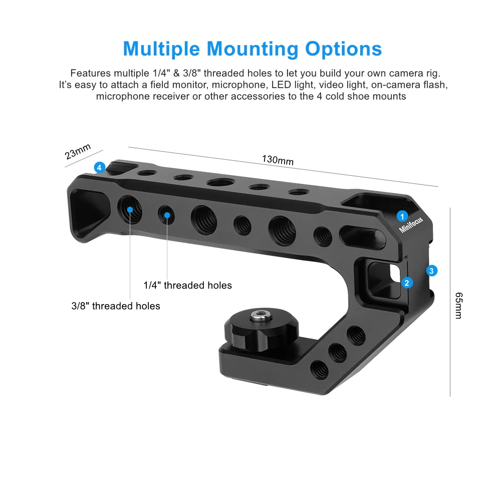 Camera Hot Shoe Top Handle Grip, Universal Video Stabilizing Rig W 4 Cold Shoe for Sony A7III to Mount Microphone Light Monitor