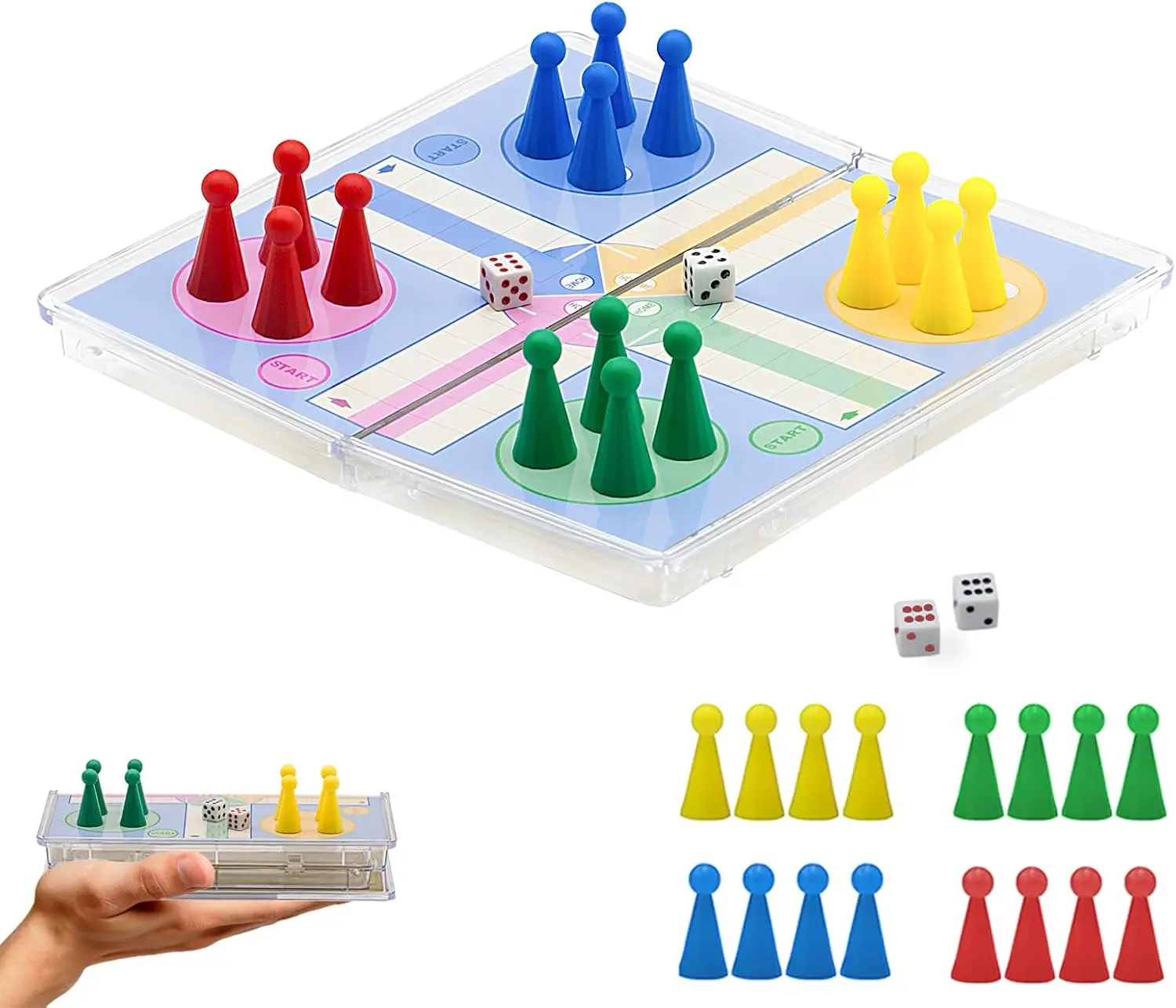

Mini Ludo Game Board Set - 6″, Magnetic Folding Travel Board Game for Kids (Pocket Crystal Style)