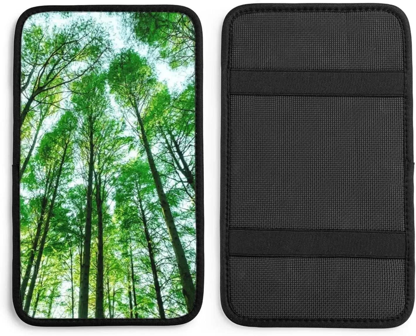 Vehicle Center Console Armrest Cover Pad, Landscapes Green Forest Trees Soft Comfort Car Handrail Box Cushion Universal Fit for