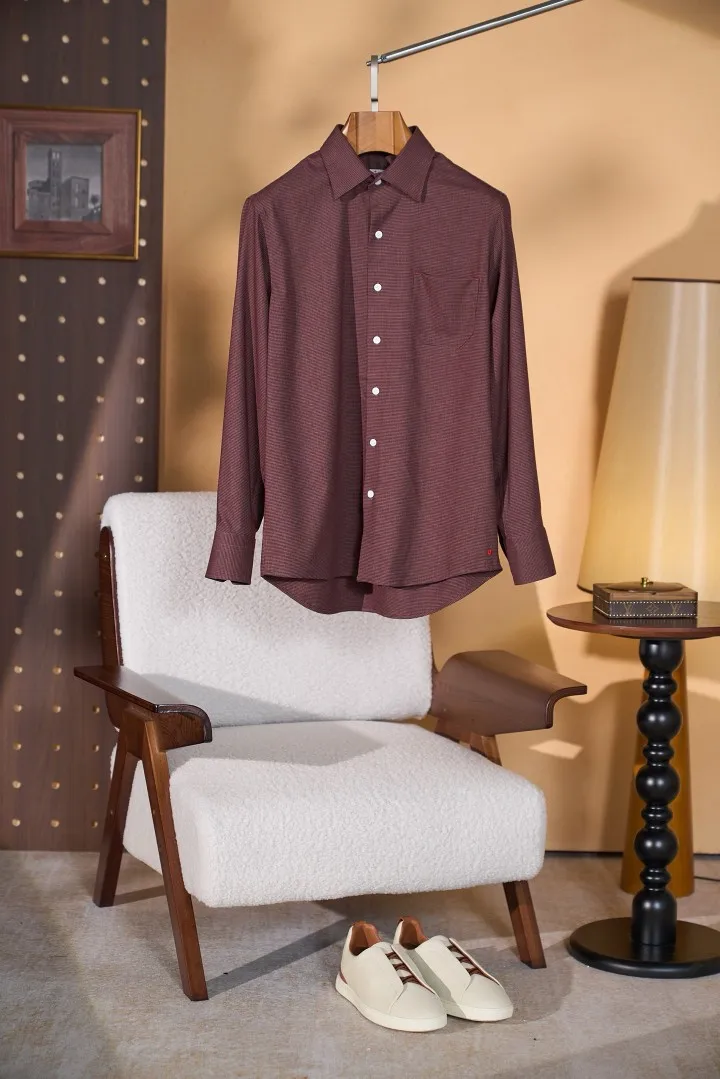Men's Old Money Business Shirt Windsor Collar Wool Houndstooth Pattern Long Sleeve Soft Warm Multi Color Formal Shirt