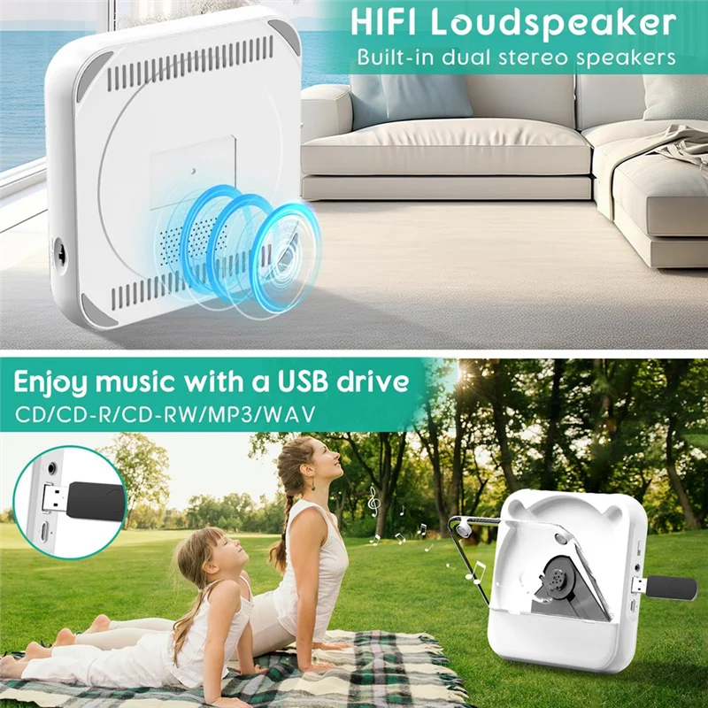 

B47C Portable CD Player With Bluetooth, Rechargeable CD Player, Built-In Hifi Speakers, Walkman CD Player With Headphones