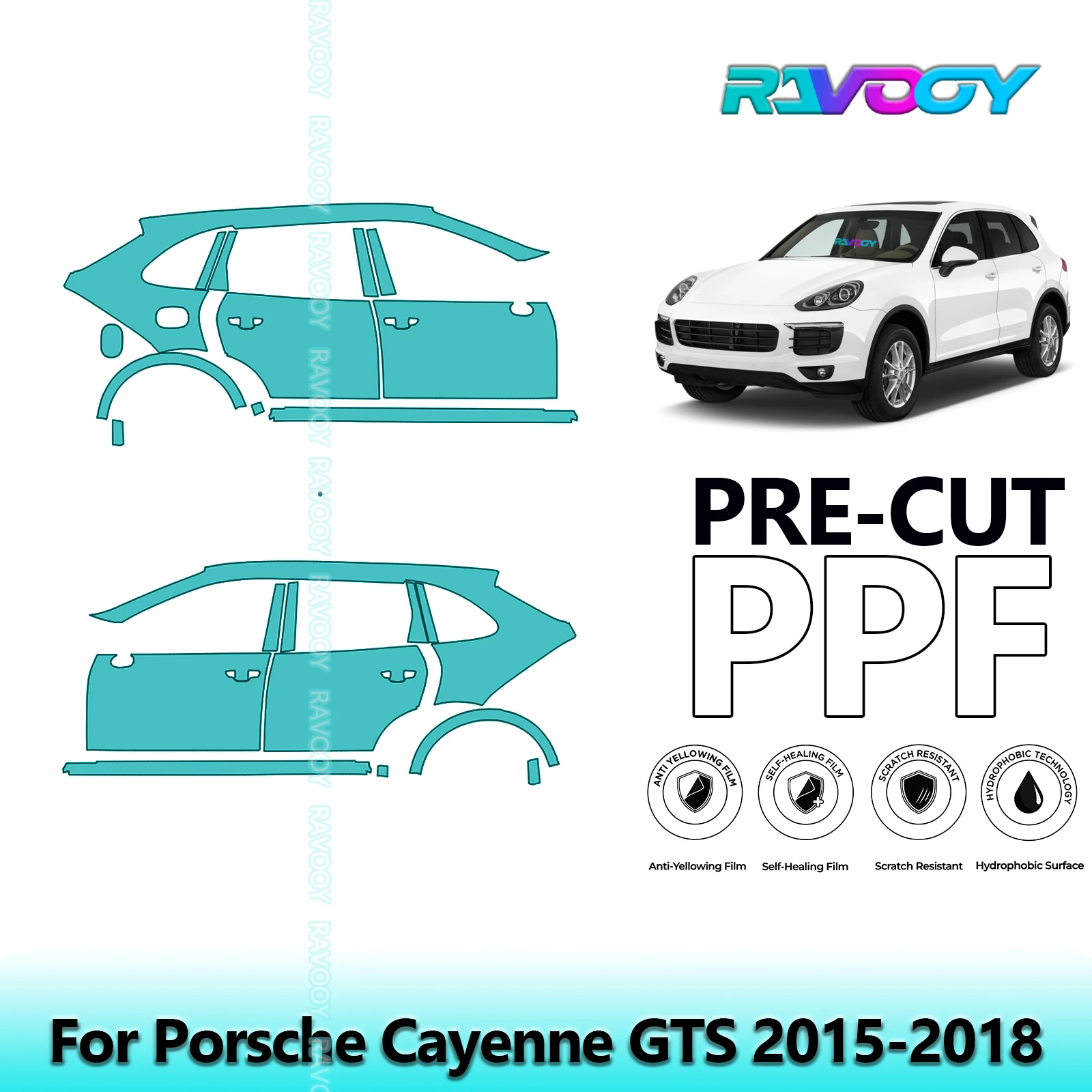 

For Porsche Cayenne GTS 2015-2018 8.5mil Clear Matte Pre-Cut PPF Door & A/B Pillar Kit TPU Paint Protection Film Set