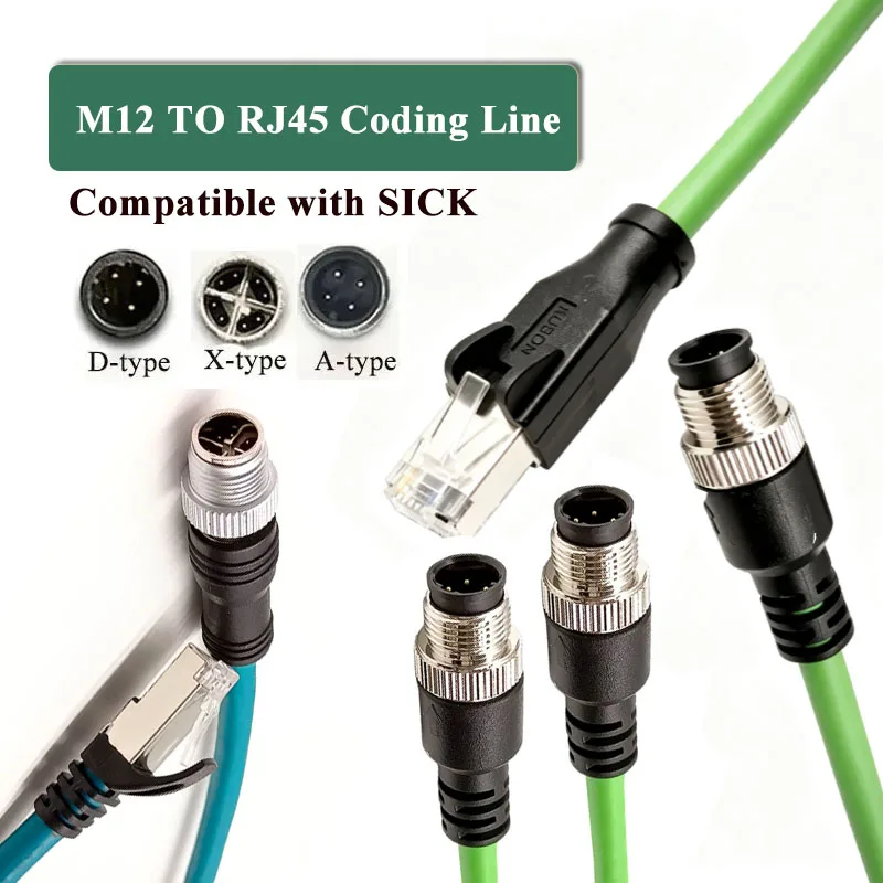 Compatible with SICK M12 X-Code 8Pin Male to RJ45 Industrial Ethernet Cable Shielded 4Pin D-type to RJ45 Connector for Robotics