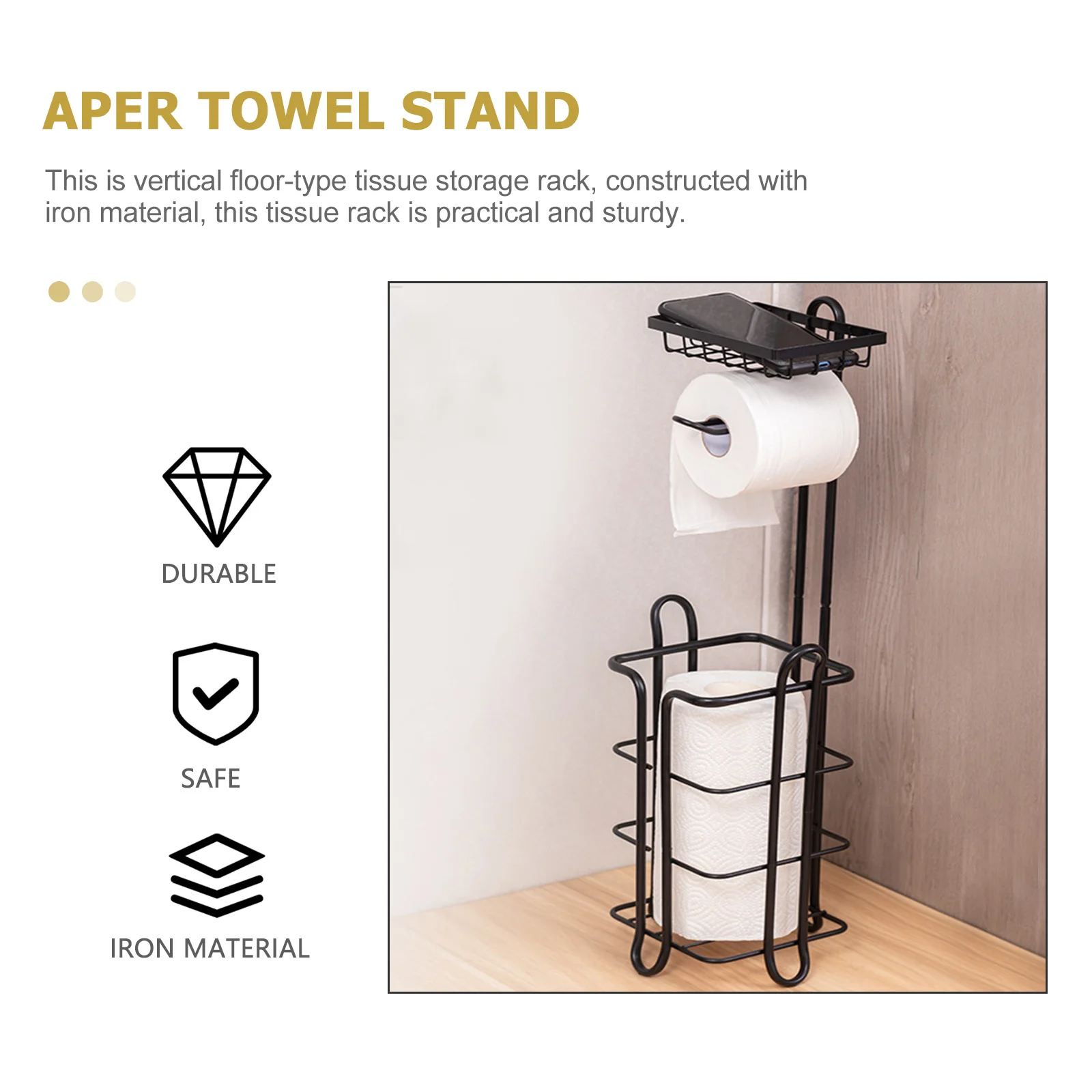 

Iron Vertical Tissue Stand Multi Roll Paper Holder Wear Resistant Drop Resistant Bathroom Kitchen Storage Multi Roll Tissue Rack