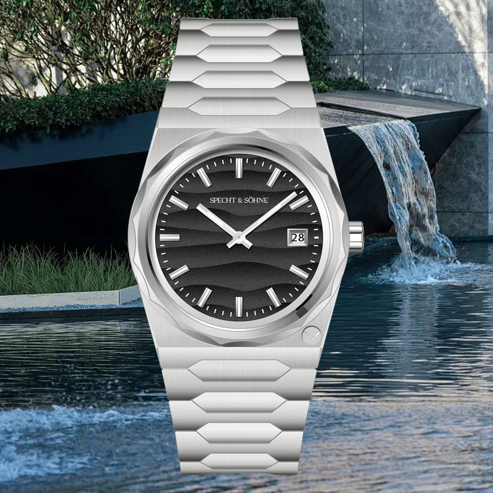 Specht & Söhne Neue modische graue Farbe 37 mm ultradünne Quarz-Armbanduhr, Saphir-leuchtende Edelstahluhr, 50 m wasserdicht