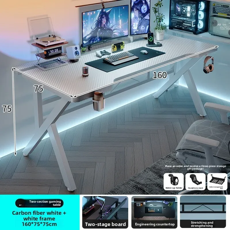 # Carbon Fiber Texture Dual Tier Gaming Desk Monitor Stand Solid Wood Minimalist Bedroom Ergonomic Design for Comfortable Gaming