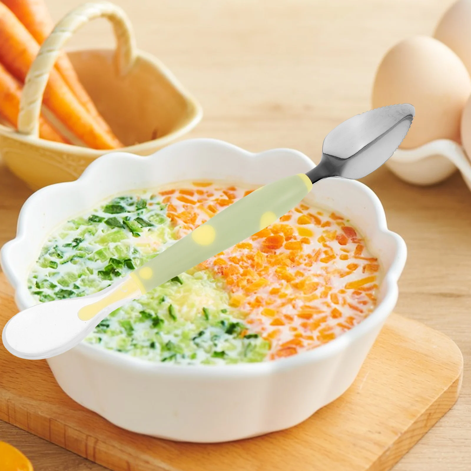 1 قطعة ملعقة تغذية الفاكهة سيليكون ملاعق الطفل تصميم مزدوج الرأس حافة ناعمة الغذاء الصف آمنة للطعام التكميلي #5