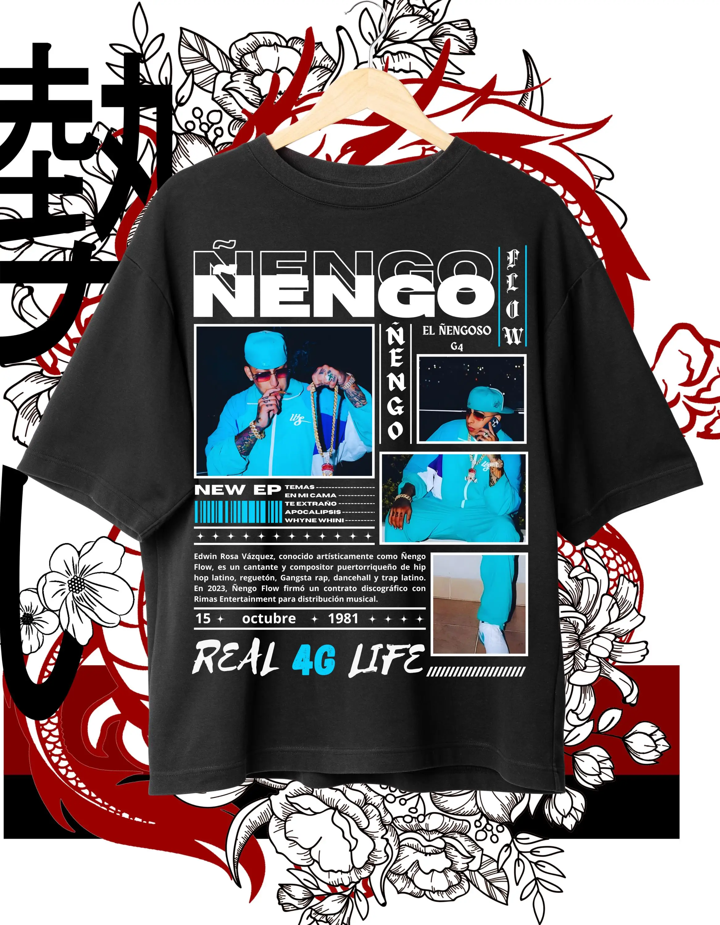 2025-26 الصيف Ñengo تدفق 100% القطن تي شيرت مطبوع قميص قصير الأكمام للجنسين الرجال النساء الرجال الأسود طاقم الرقبة قصيرة الأكمام