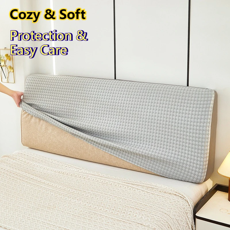 Solid Color Bean Bag Fleece Bed Headboard Cover Jacquard Fabric Protector Full Wrap Dustproof Headboard Slipcover for Bed