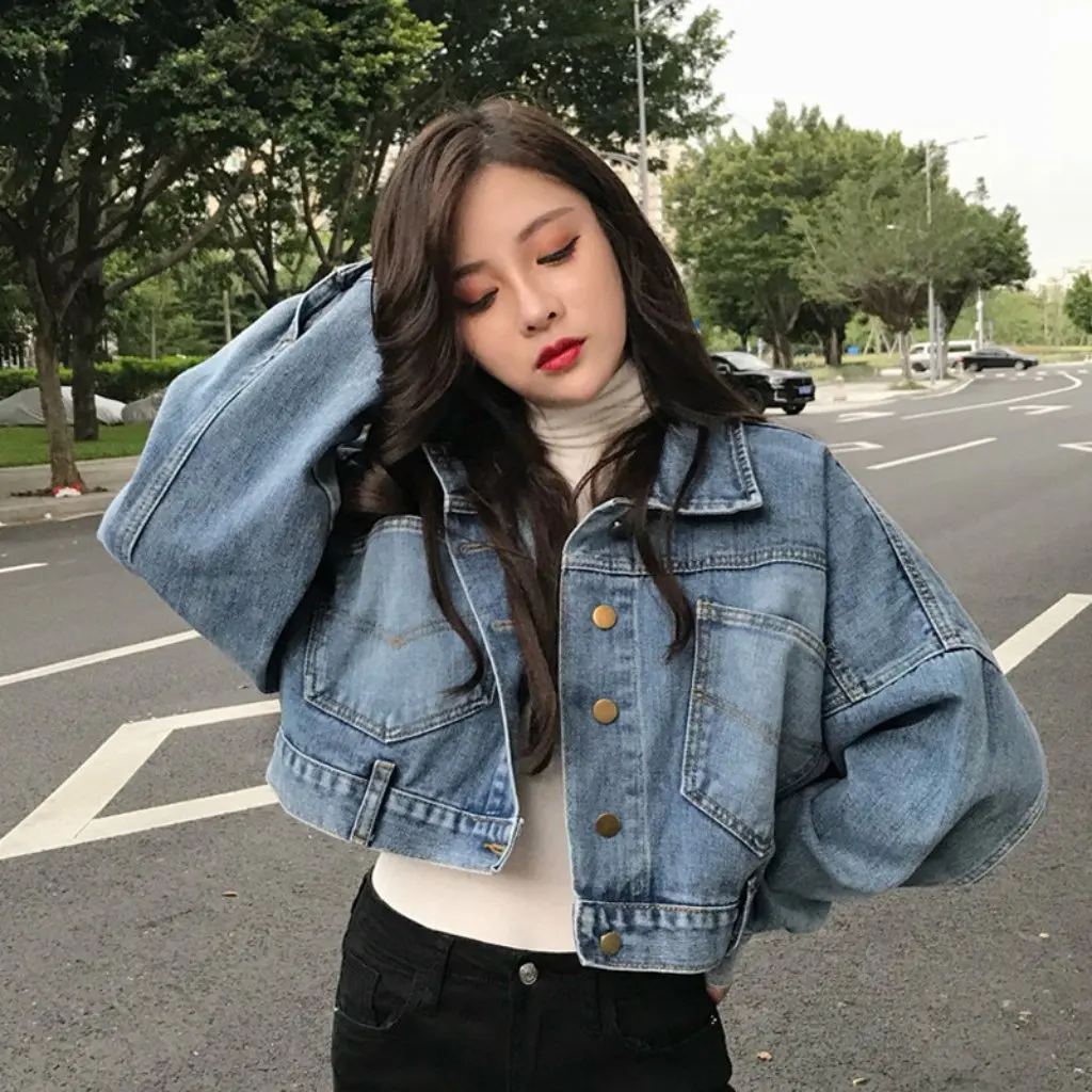 

Women's Vintage Denim Jacket Korean Style Loose Fit Short All-match Trendy Top for Spring And Autumn