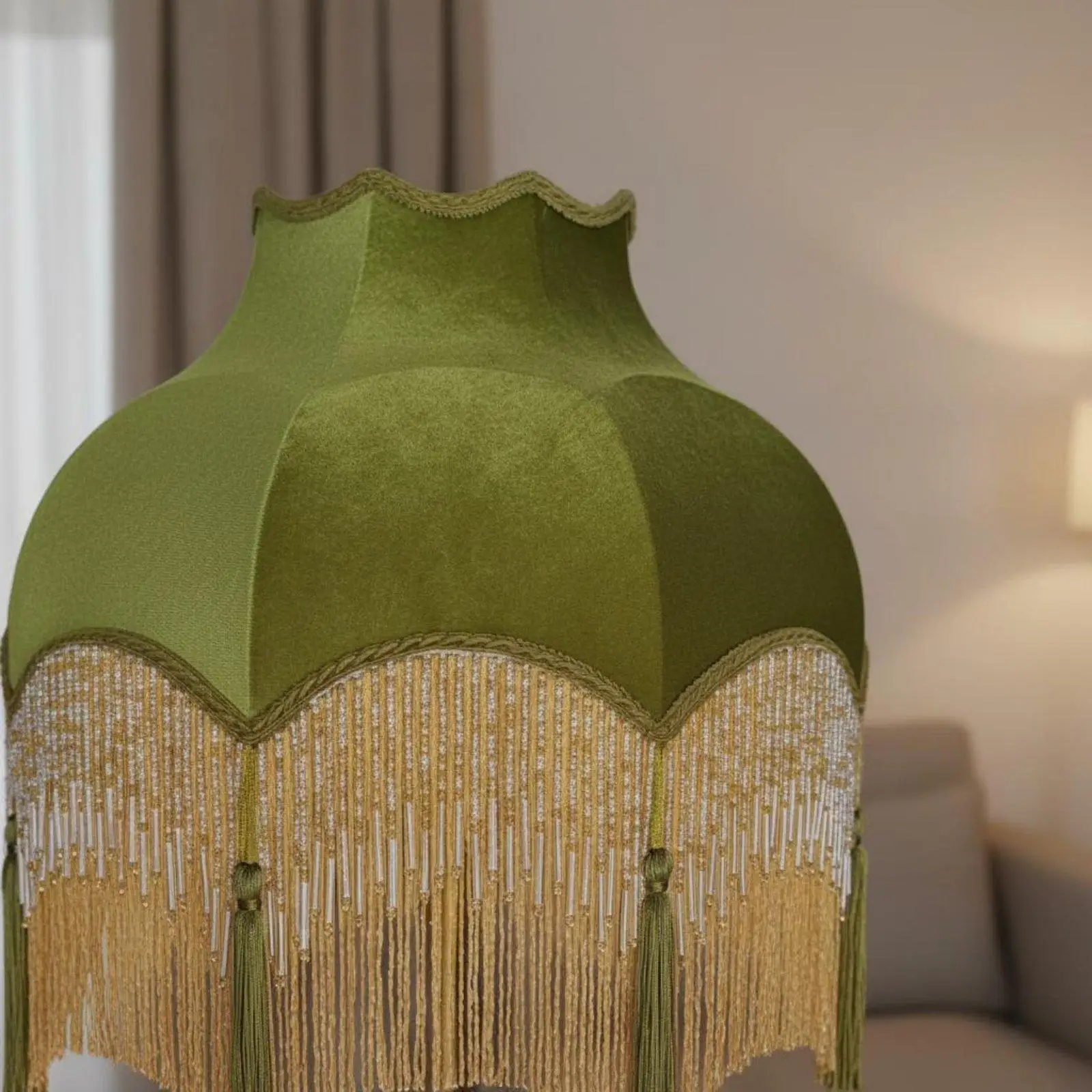 Fringe Detail Soft Velvet Lampshade Cover Fabric Floor Lamp Shade for Elegant Vintage Living Room Lighting