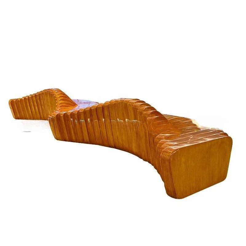 

FRP S-shaped wood grain splicing seat shopping mall hotel outdoor leisure seat creative public rest long row chair