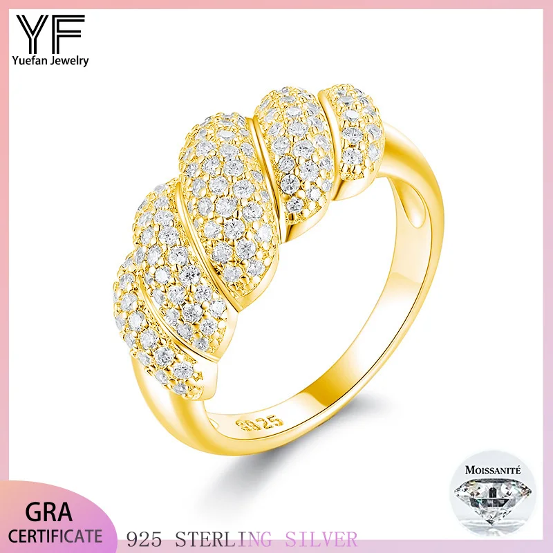 

S925 Silver Moissanite bread women's ring plated with 18k gold D VS1 certified style jewelry wedding ring Christmas gift