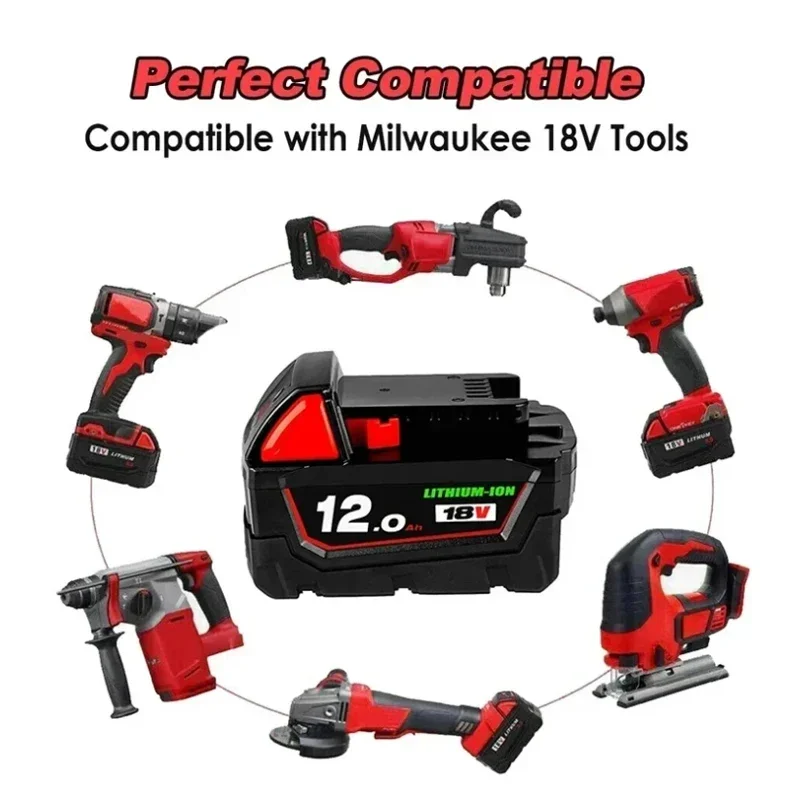 Originální 18V 12,0Ah pro Milwaukee M18 baterie 48-11-1815 48-11-1850 2604-22 2604-20 2708-22 2607-22 baterie pro elektrické nářadí - náhled 2