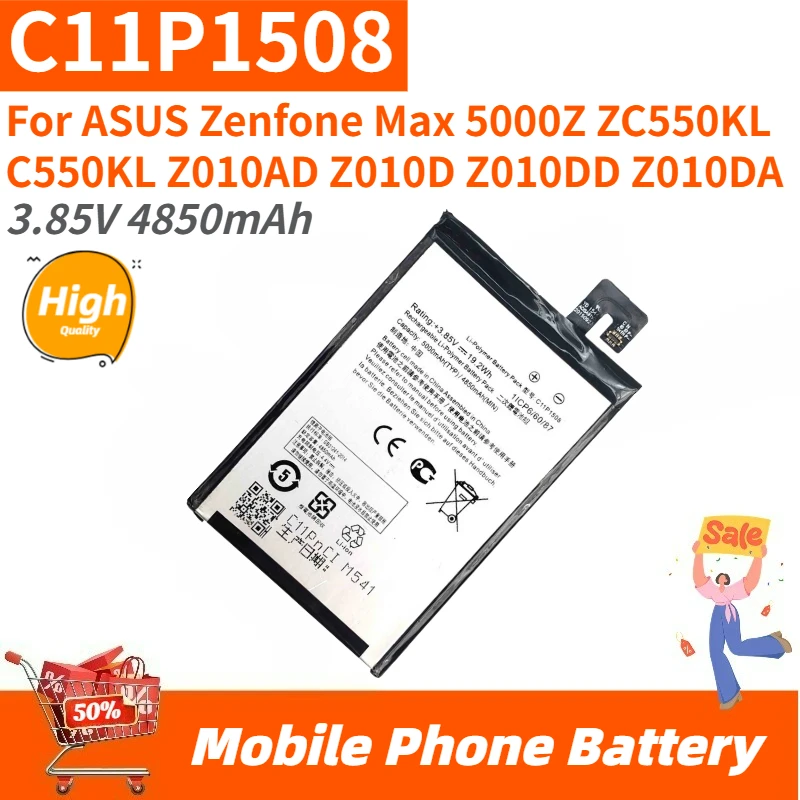 

High Quality C11P1508 Phone Battery 3.85V 4850mAh For ASUS Zenfone Max Z010AD Z010D Z010DD Z010DA 5000Z ZC550KL C550KL Brand New