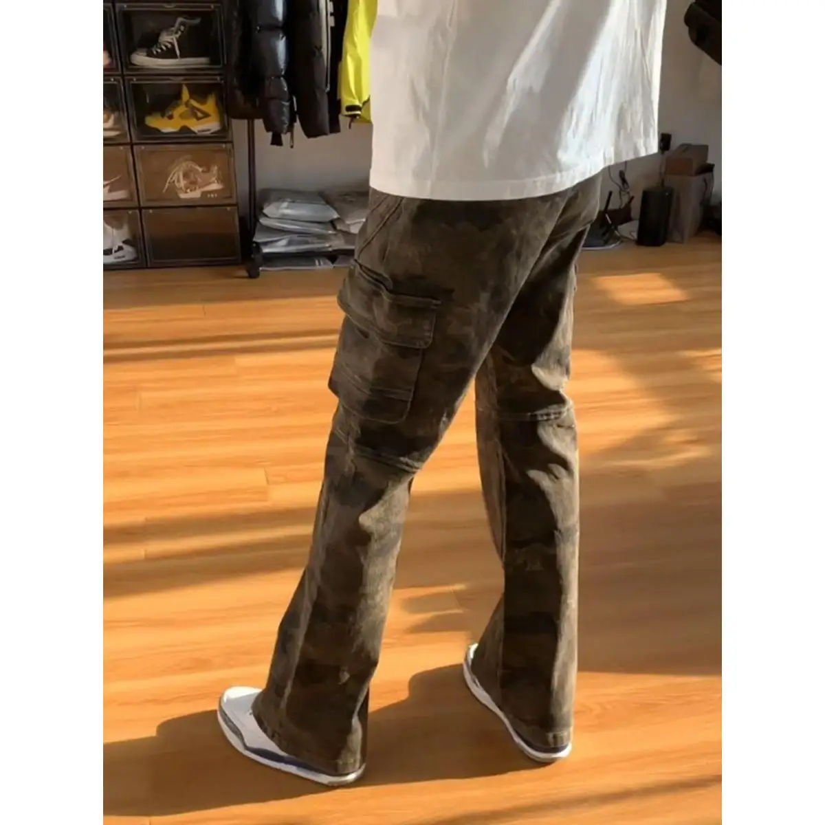 

Camouflage Workwear Pants Men's American High Street Slim Fit Jeans Cleanfit Cool Straight Leg Denim Trousers for Autumn Winter