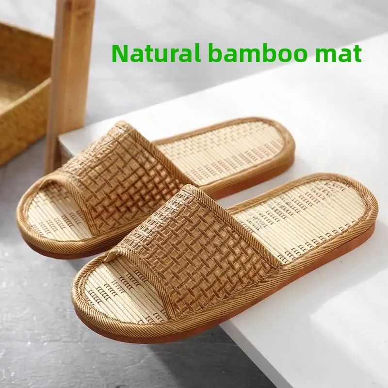

Натуральные бамбуковые тапочки с ажурной плетеной подошвой из травы, летние домашние льняные тапочки для мужчин, повседневная обувь без застежек