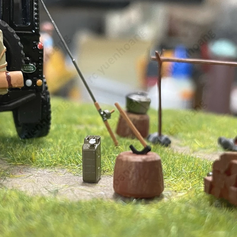 1/64 Schaal Miniatuur Wild Camping Scène Statisch Model Tent Campingtafel Kruk Kampvuur 3D Gedrukt Simulatie Decoratief Ornament