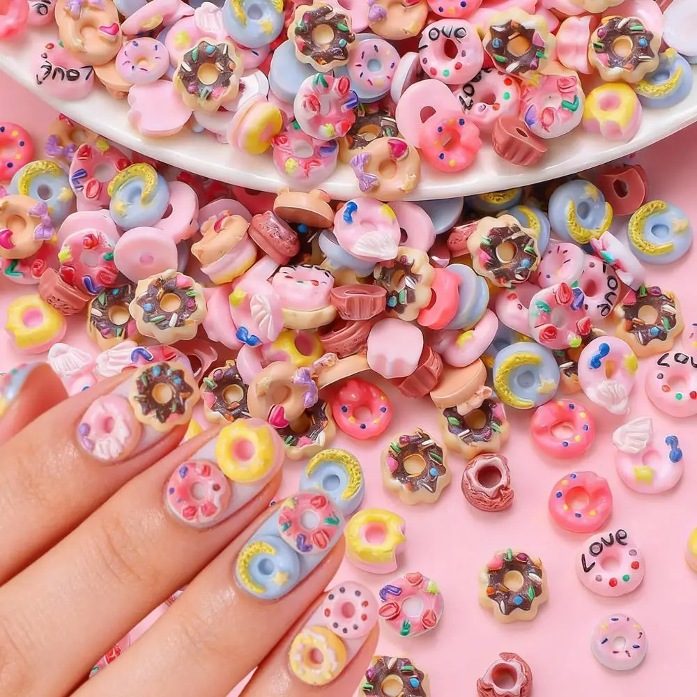 50 Breloques 3D Mixtes Donuts pour Ongles, Décorations Aléatoires en Résine Kawaii pour Manucure, Accessoires Dessert Cartoon Flaback