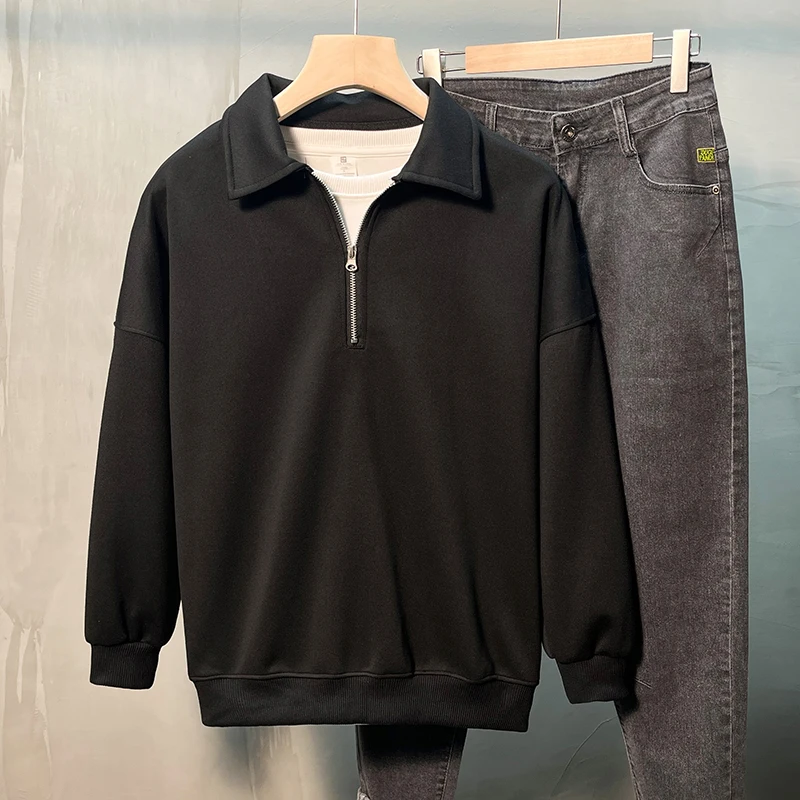 

Свободная мужская толстовка с капюшоном Jaet, весна-осень, модная брендовая тяжелая повседневная одежда, однотонная длинная толстовка с воротником-стойкой све