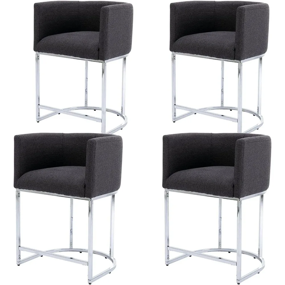 Contemporary Charcoal Linen Bar Stools Set of 4, 24