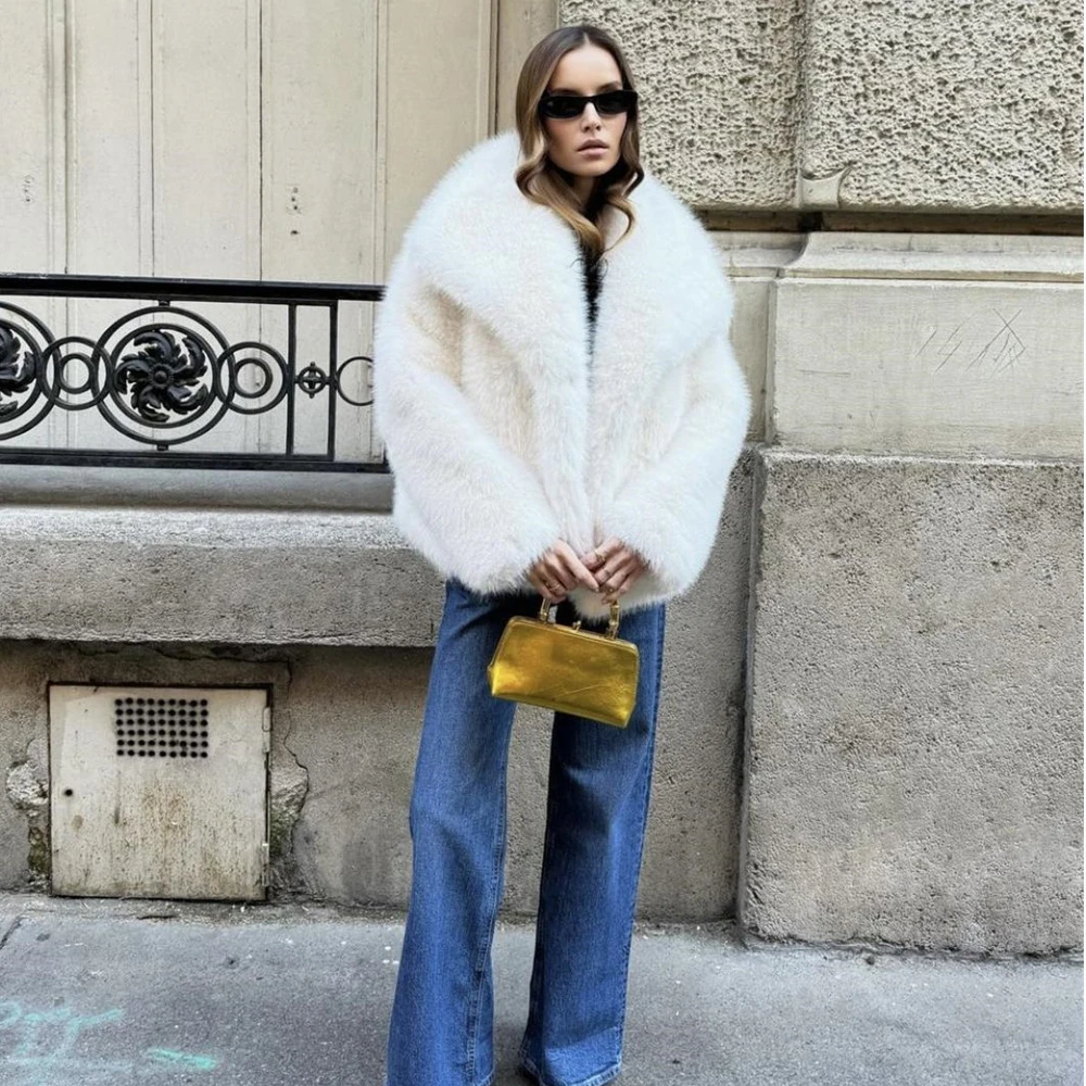 Chic Street Girls Gradiest Faux Fur Jacket Women Winter 2024 Brand Fashion Fluffy Fox Fur Coat Female Luxury Outerwear