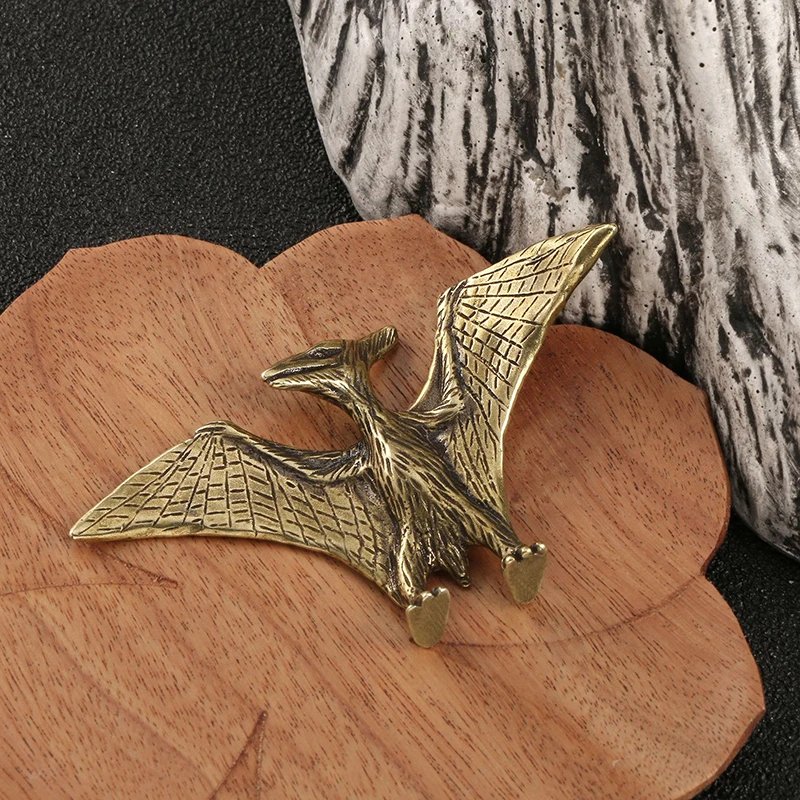 Brass Solid Dinosaur Pterosaur Mini Statue Office Desktop Ornaments Tea Pet Crafts Animal Figurines Miniatures Toy Gift