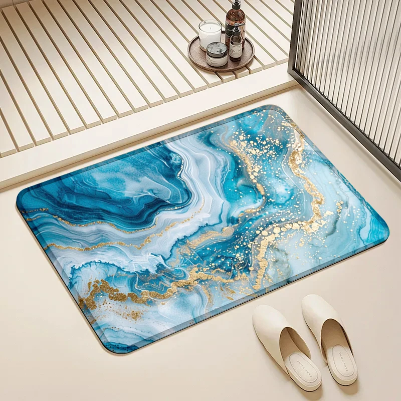 

Blue Vein Gold Spot Door Mat Non-Slip Absorbent Floor Rug for Home Entrance Bathroom Kitchen Decor