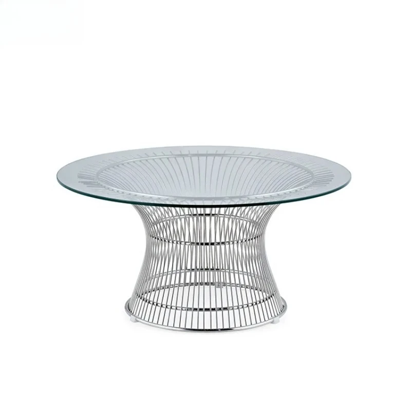 

Modern Design Round Glass Coffee Table Stainless Steel Living Room Side Table Classic Center Table