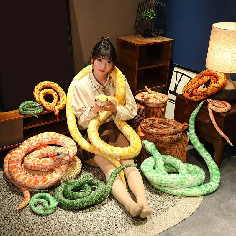 2025 Artificial Python Toy Decorate Long Snake Yellow Orange Green Python Toy Home Holiday Snake Decorations New Year Gifts