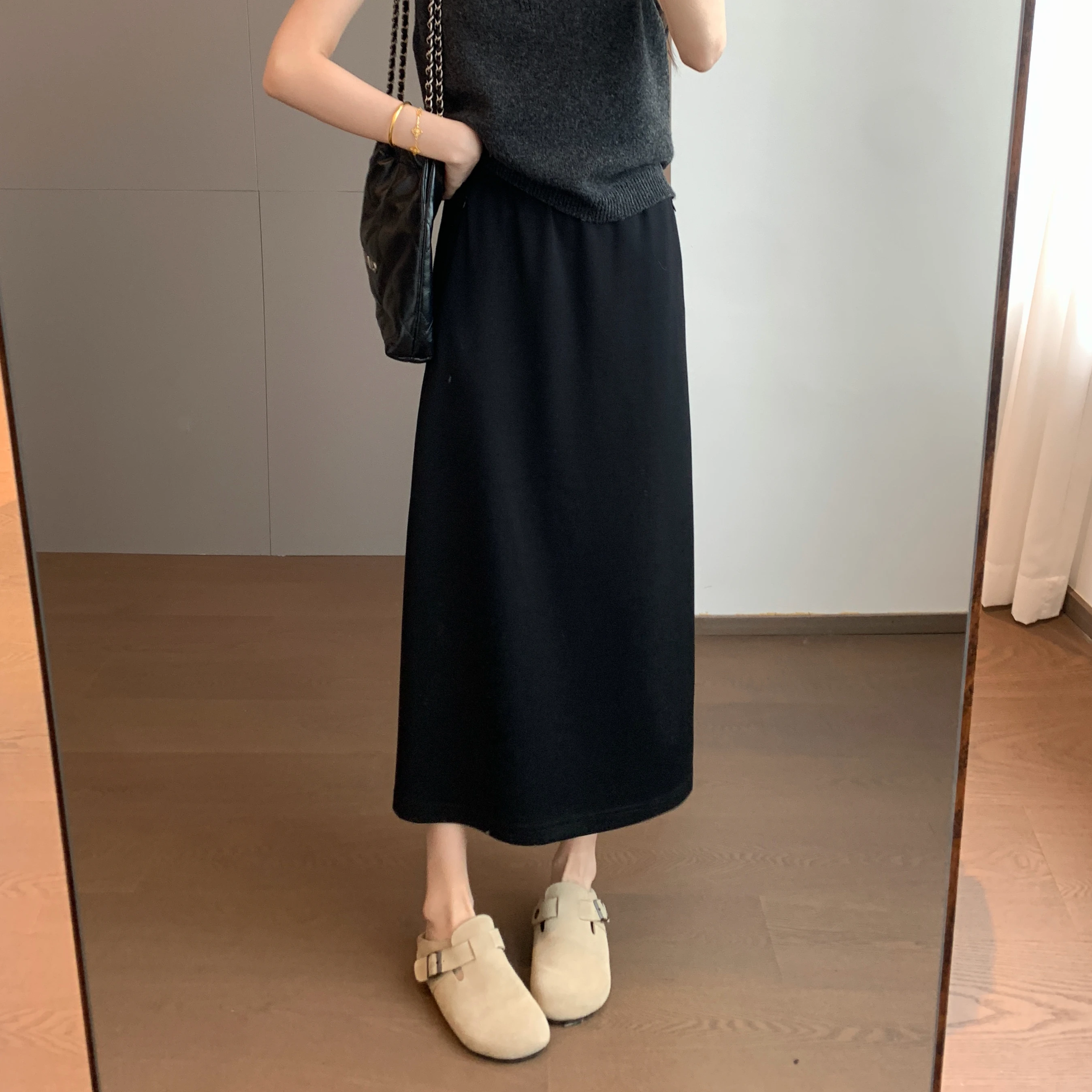 

Юбка TheWow средней длины из шерсти и шелка, приталенная, с эластичной талией, невидимой молнией, А-силуэт, для повседневной носки, женская мода