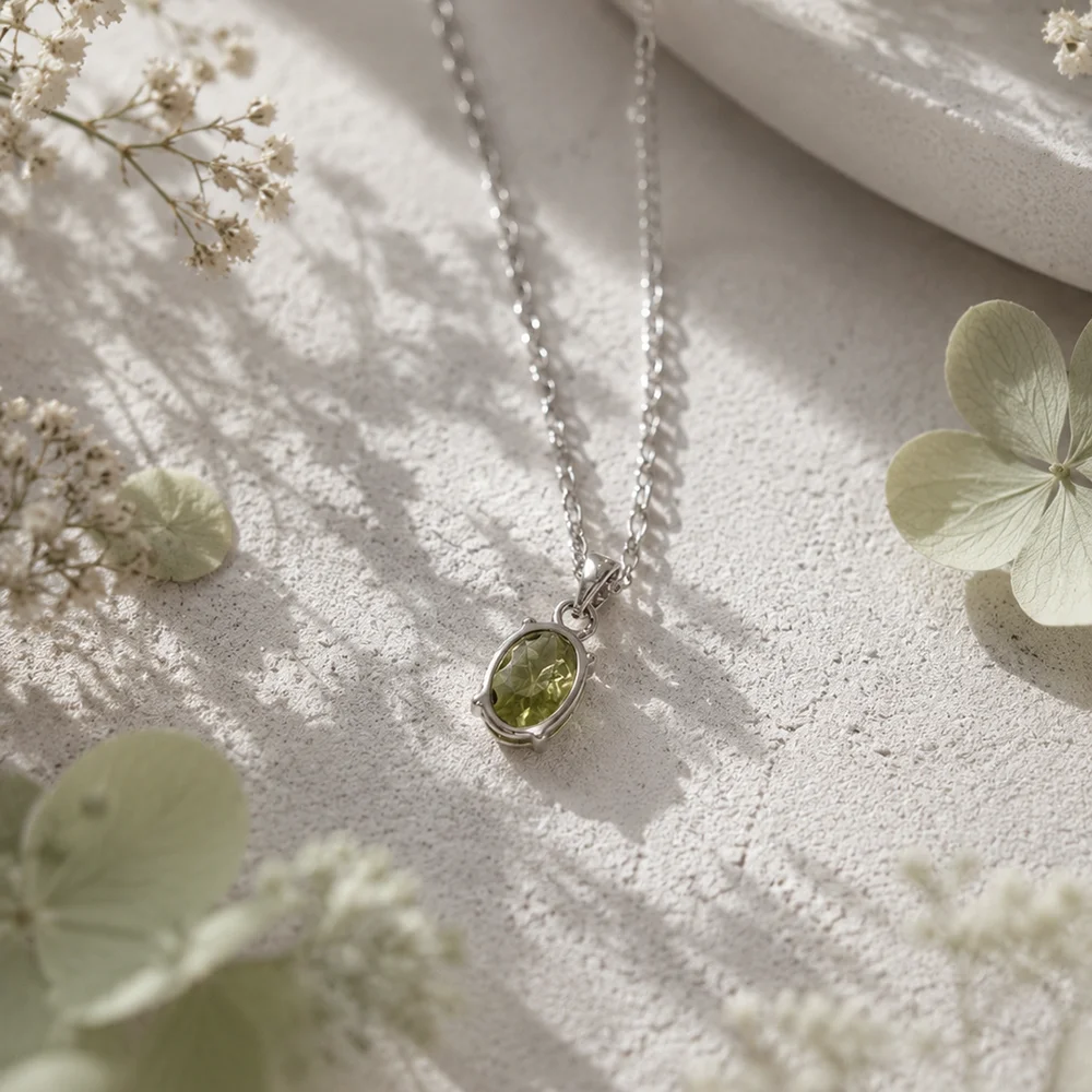 ITSMOS Natural Peridot Solitaire Pendant Elegant Dainty Self-Care Crystal Jewelry for Inner Peace Perfect Birthday Gift for Her