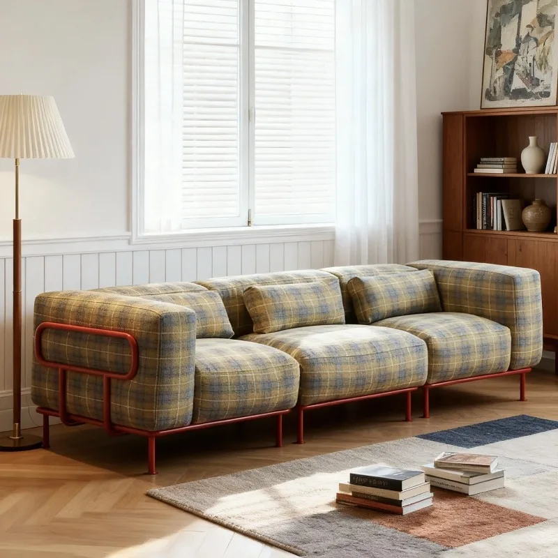 

The same Harris wool plaid sofa, dopamine Anzhong antique fabric three-person sofa dismantling and washing