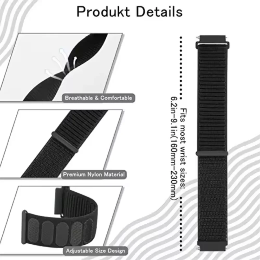 Нейлоновый ремешок с петлей 20 мм 22 мм для Samsung Galaxy Watch 7/6/5/4, сменный браслет для Amazfit GTR/Gear S3/Huawei Watch GT4/GT5Pro