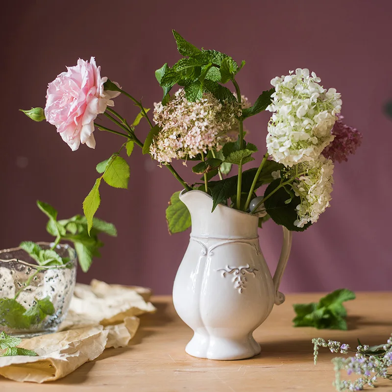 Vintage Ceramic Vase Classic White French Flower Pot for Home House Living Room Office Table Centrepieces for Wedding Decoration