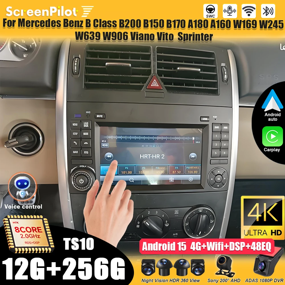 Android 15 Car Radio Auto Radio For Mercedes Benz B Class B200 B150 B170 A180 A160 W169 W245 W639 W906 Viano Vito Sprinter WiFi