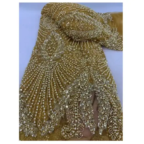 2025 Luxury Nigerian African Beaded Lace Fabric High Quality Sequins Embroidery African French Lace Fabric For Sewing Dress