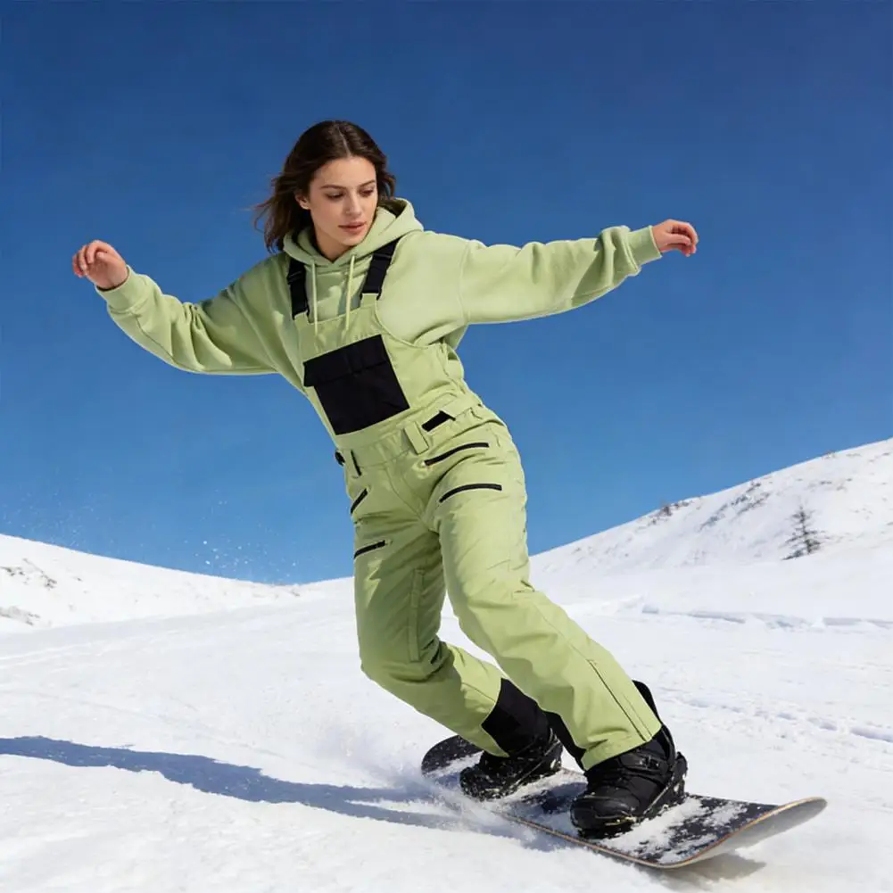Herren-Schnee-Latzhose, Ski-Schneeanzug, winddicht, warm, isoliert, mehrere Taschen, verstärkte Beine, leichte Outdoor-Winter-Overalls