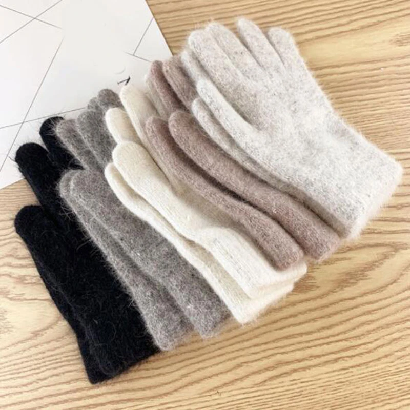 Women Full Finger Gloves Winter Keep Warm Gloves Elasticity Knitted Woolen Skiing Cycling Gloves  Imitation Cashmere Mittens