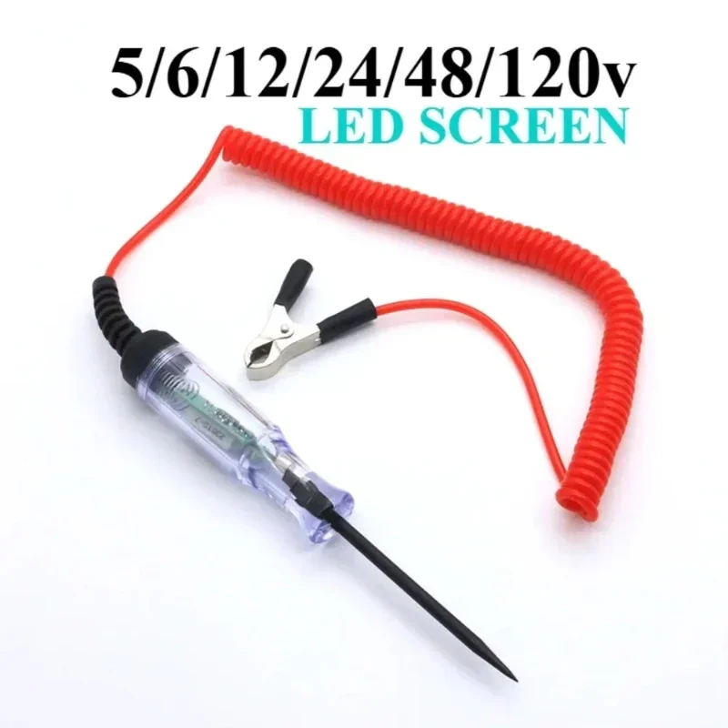 Car Electric Circuit Voltage Tester 5-120V Digital Display Stretchable Spring Wire Diagnostic Pen Test Pen Circuit Tester