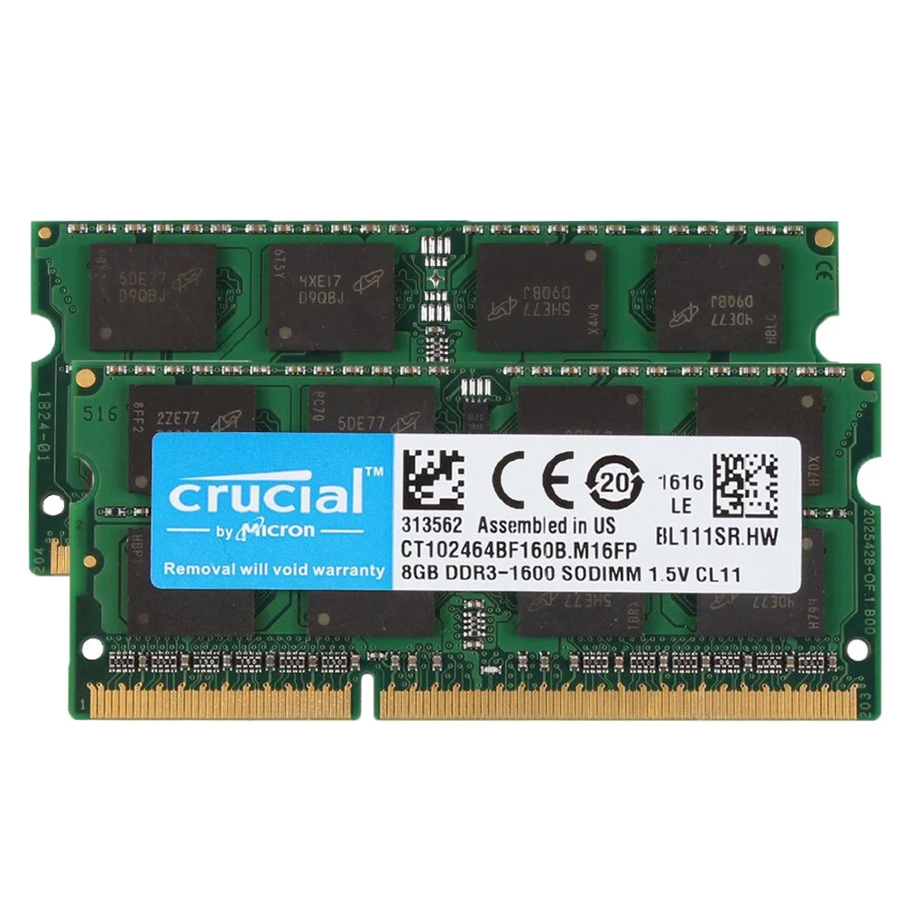 Memoria RAM para ordenador portátil Crucial DDR3 DDR3L 8GB 1333MHz 1600MHz 1866MHz SODIMM PC-10600 12800 14900 1,5 V 1,35 V para memoria de portátil