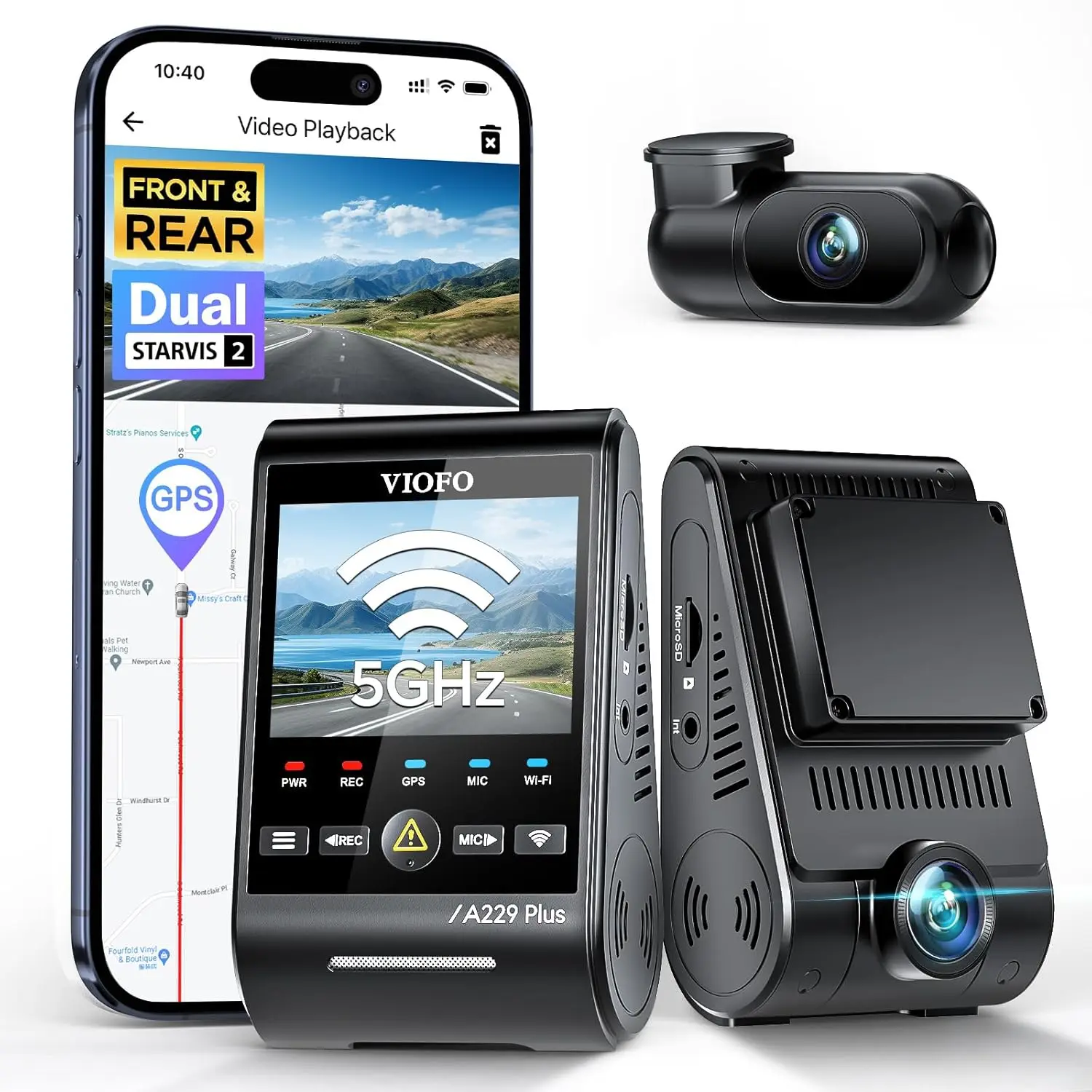 Dual 2 Sensors, 2 Channel HDR, 1440P+1440P Voice Control Car Dash Camera