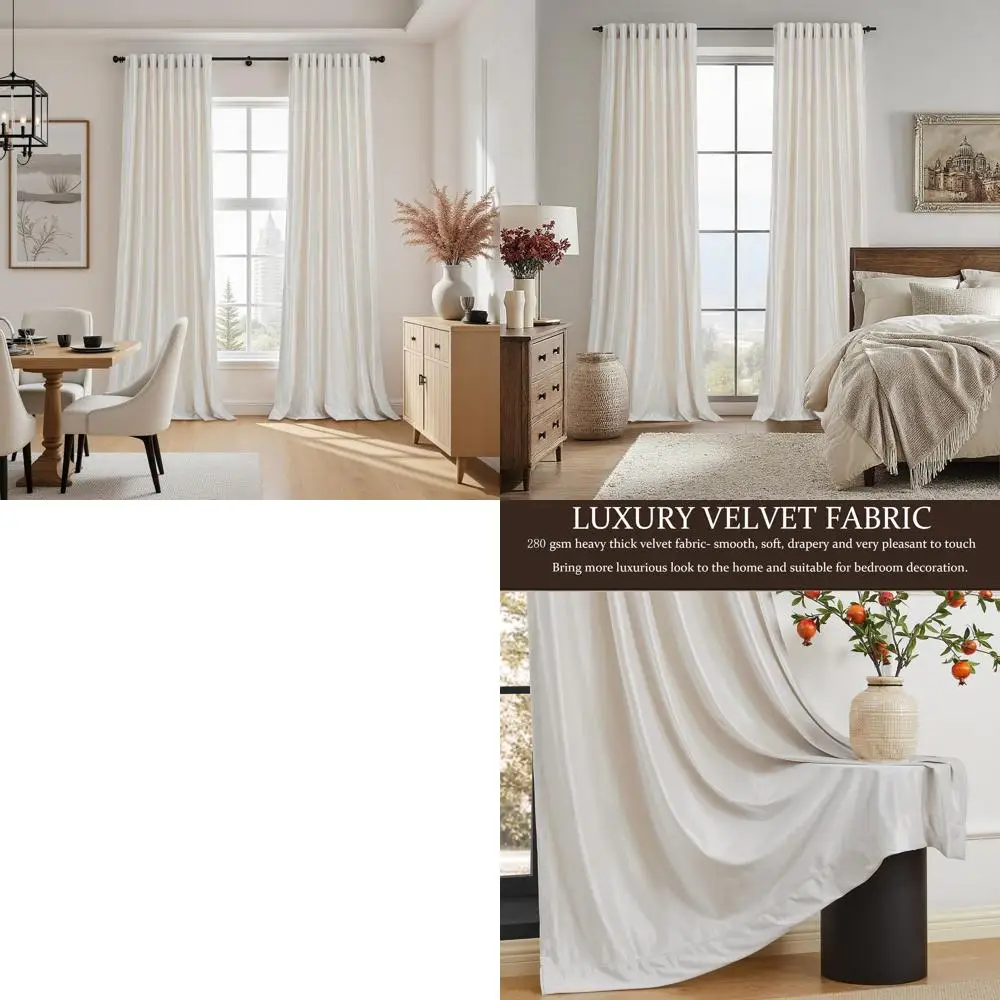 

Шторы из бархата цвета слоновой кости, длиной 84 дюйма, комплект из 2 панелей, с карманом для карниза, с креплением на петлях, термоизоляционные, затемняющие, декоративные, плотные