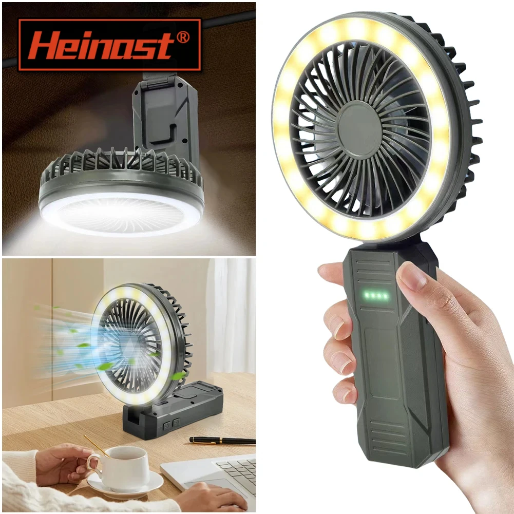 

Мини-портативный вентилятор Heinast, 4000 мАч, перезаряжаемый через USB ручной вентилятор, небольшой карманный вентилятор, 4 скорости с крючком и основанием, складной USB-вентилятор