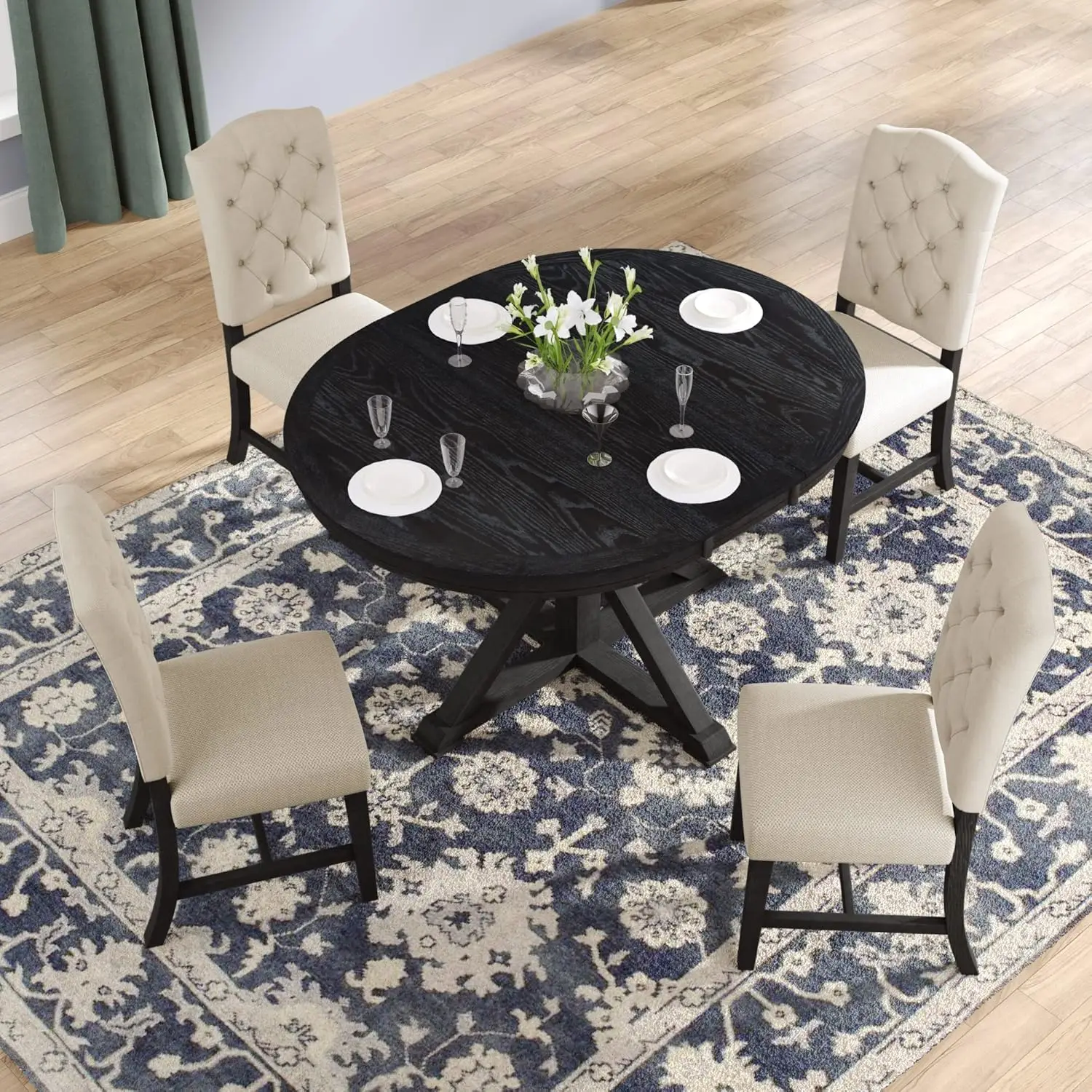 P Purlove Extendable Dining Table Set For 4 Persons, 5 Piece Round Dining Table Set With Extendable Dining Table And 4