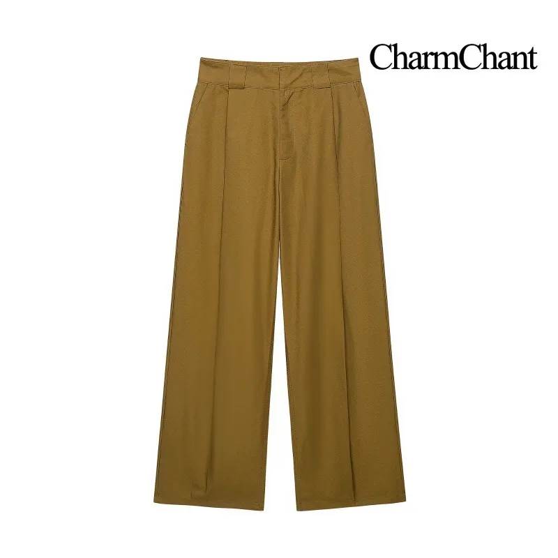 CHARMCHANT Women's High Waist Wide Leg Pants Pleated Front Slant Pockets Casual Office Workwear Streetwear Spring Autumn 2026