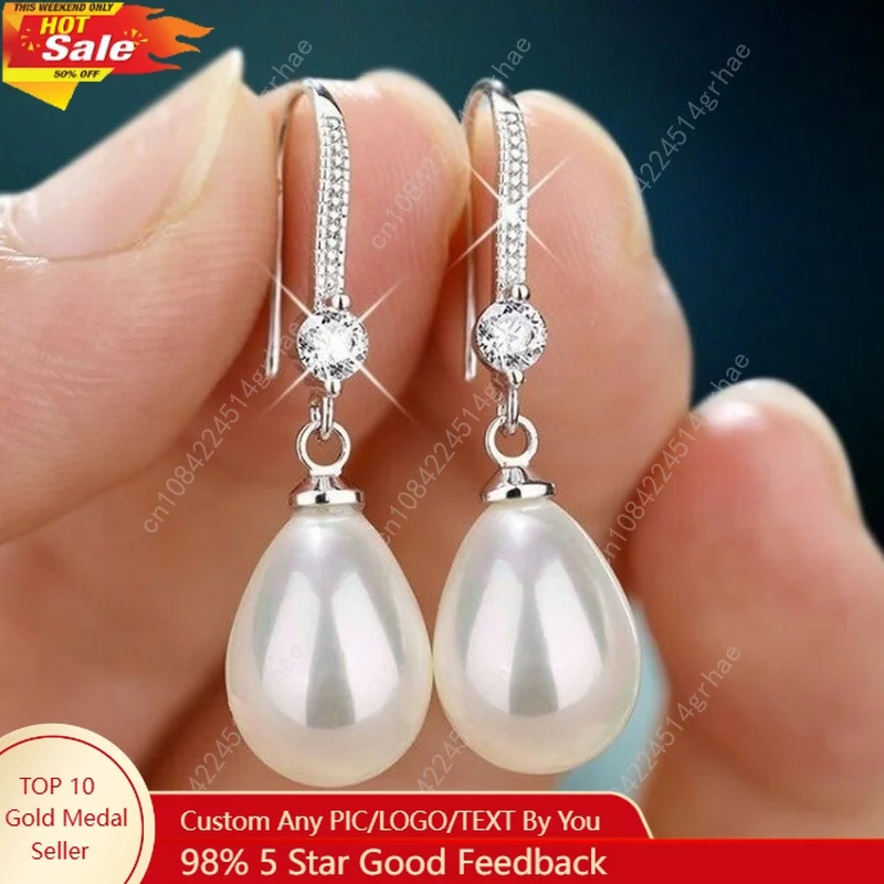 Orecchini pendenti con perle d'imitazione d'acqua color argento moda squisita per le donne Orecchini con perle d'imitazione rotonde rosso verde lucido